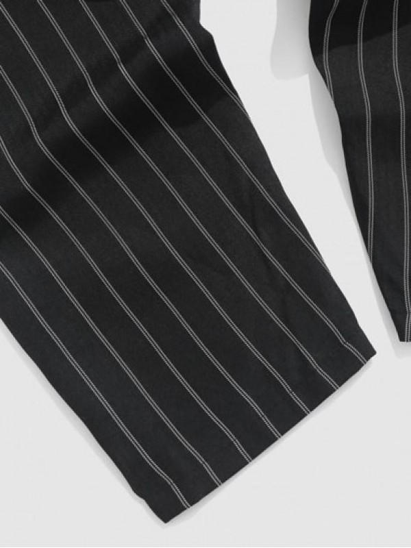Pinstripe Pattern Drawstring Casual Pants Pinstripe Pattern Drawstring Casual Pants